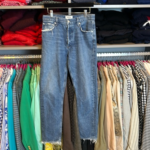 Agolde distressed raw hem blue jeans size 27 - Picture 1 of 3